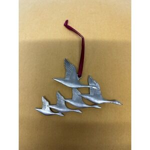 Amos Pewter Canada Geese 1998 Christmas Ornament Flying Birds Vintage Handcraftd